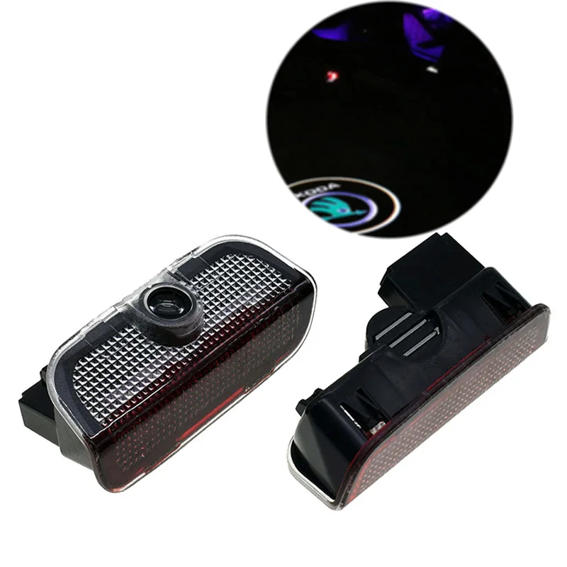 

2PCS LED Car door welcome light courtesy led car laser projector Logo Ghost Shadow Light For Skoda superb Embleme lumiere logo