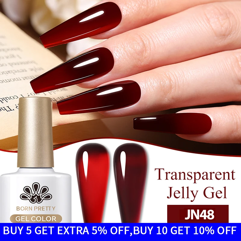 BORN PRETTY Red Jelly Transparent Nail Gel 10ML Pink Nude Color Soak Off Gel Nail Polish for Manicure Design At Home Salon DIY