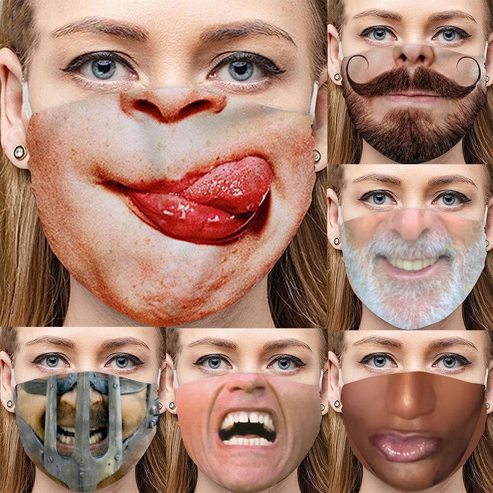 

New Funny Tongue Beard Mouth Cosplay Women's Men Unisex Masks Face-Dustproof Spots Breathable Adult Halloween Mask
