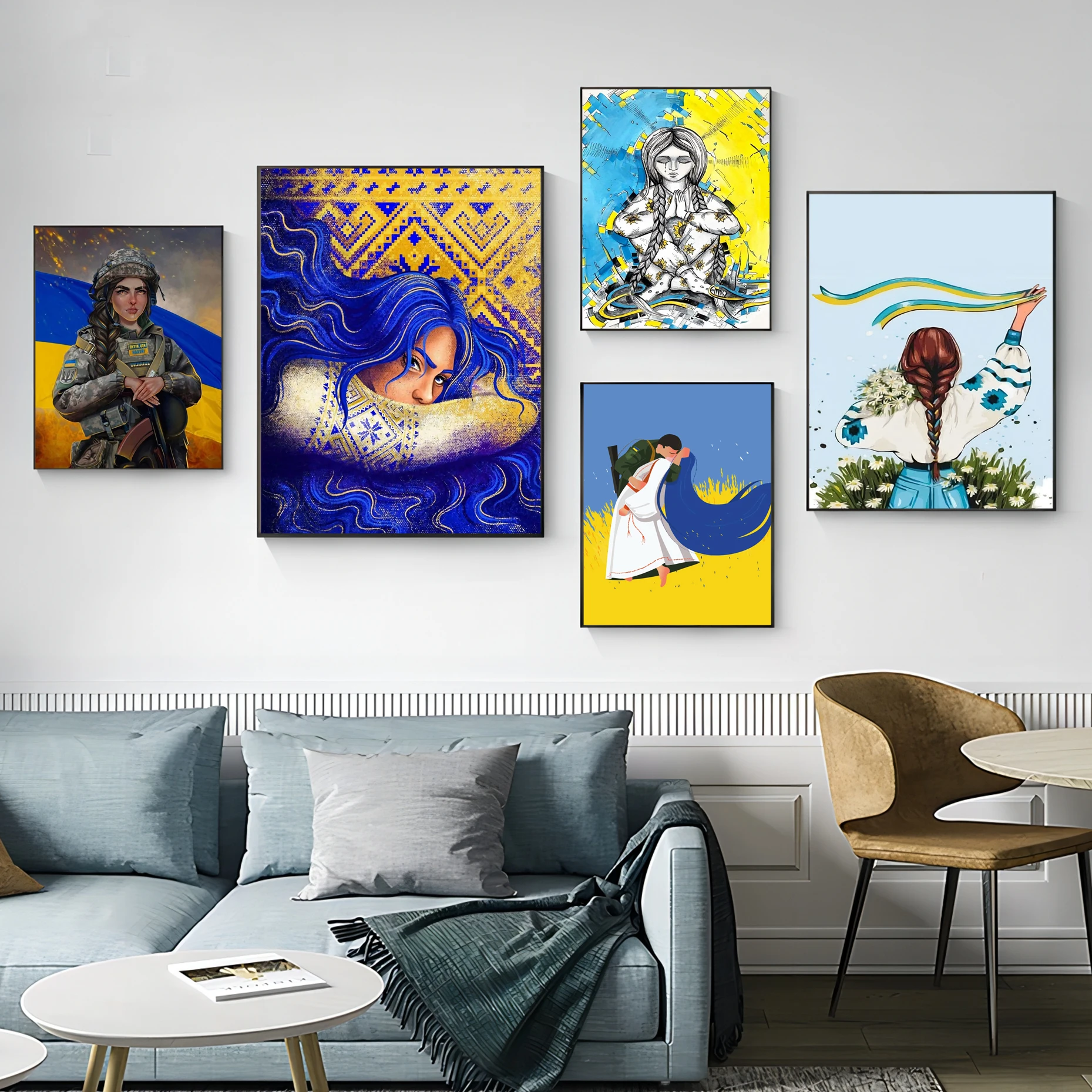 

Ukraine Flag Girl Pattern Movie Sticky Posters Waterproof Paper Sticker Coffee House Bar Vintage Decorative Painting