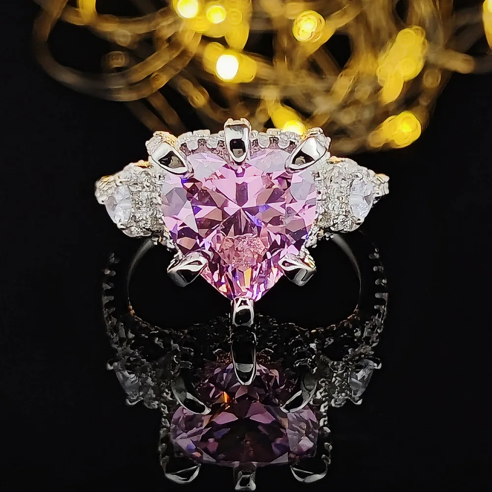 

Новинка 2023 в европейском и американском стиле женское кольцо в форме сердца с имитацией розового бриллианта из циркония роскошное свадебно...