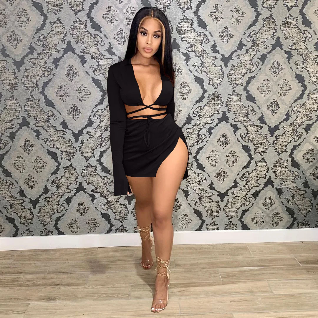 Женский костюм с юбкой миди с разрезом