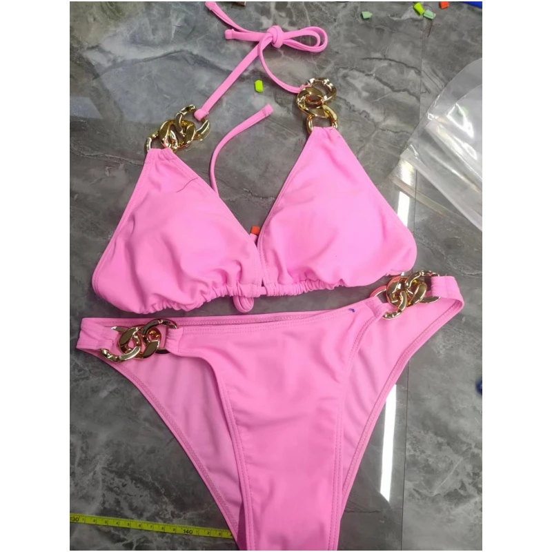 

Женский комплект бикини с открытой спиной, привлекательный купальник из двух частей с высокой талией, однотонный купальный костюм