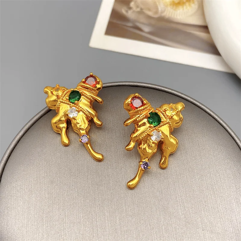 

Europe And America Retro Heavy Industry Inlaid Colorful Zircon Stud Earrings For Women Exaggerated Fashion Earrings Jewelry