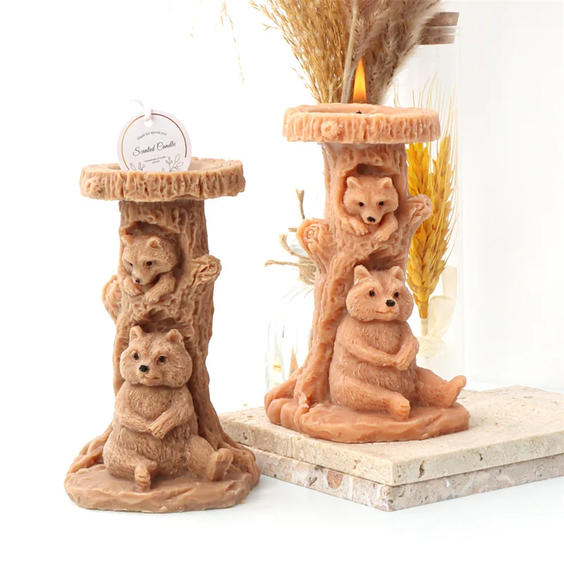 

Stump Bear Mother Child Candle Silicone Mold DIY 3D Sitting Bear Cake Chocolate Aromatherapy Soap Resin Mold Desktop decoration