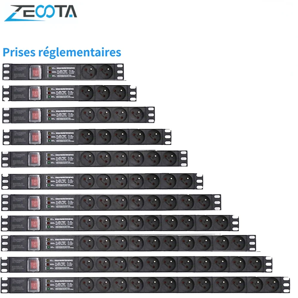 

Socket French Plug PDU Power Strip Distribution Unit Network Cabinet Outlet Lighting Surge Protection Switch 2m Extension Cord