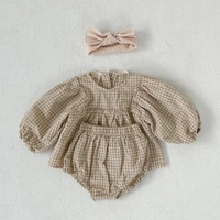 2022 baby long sleeved spring and autumn suit foreign style puff sleeve doll top pants suit