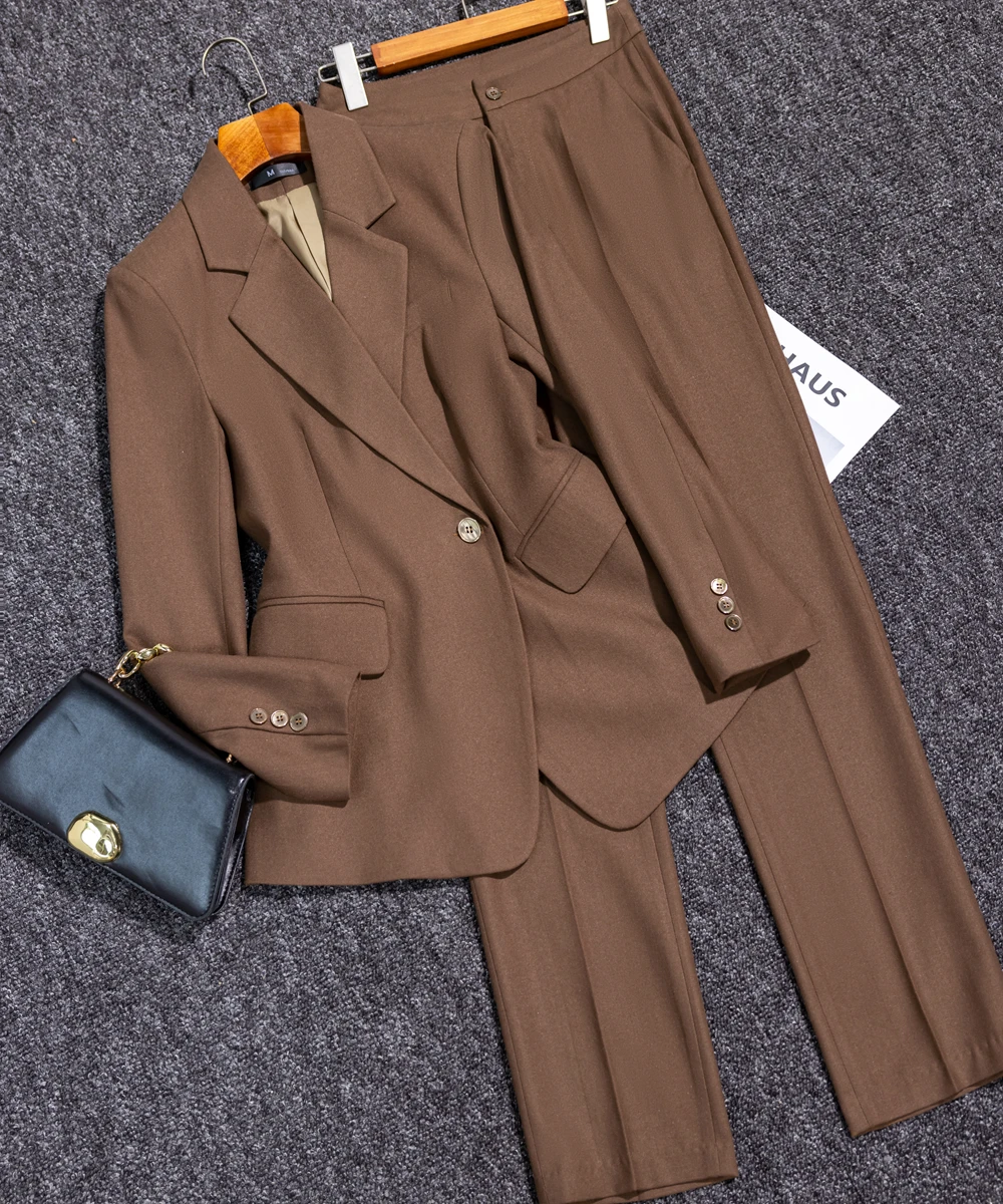 Korean Autumn Winter Women Coffee Gray Formal Blazer Office Ladies Female Long Sleeve Wide Loose Business Work Wear Jacket Coat