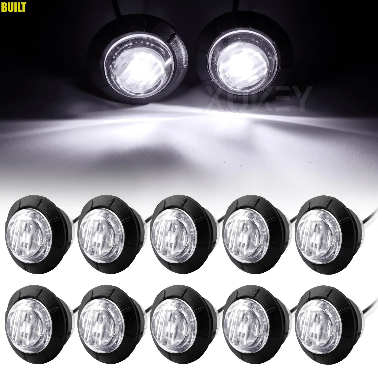 

10x 12 В 24 В Белый боковой мини-круглый светодиодный габаритный фонарь 3/4 дюйма Грузовик Прицеп Лодка Трактор Караван ATV UTV RV Шасси Решетка Сигнальная лампа