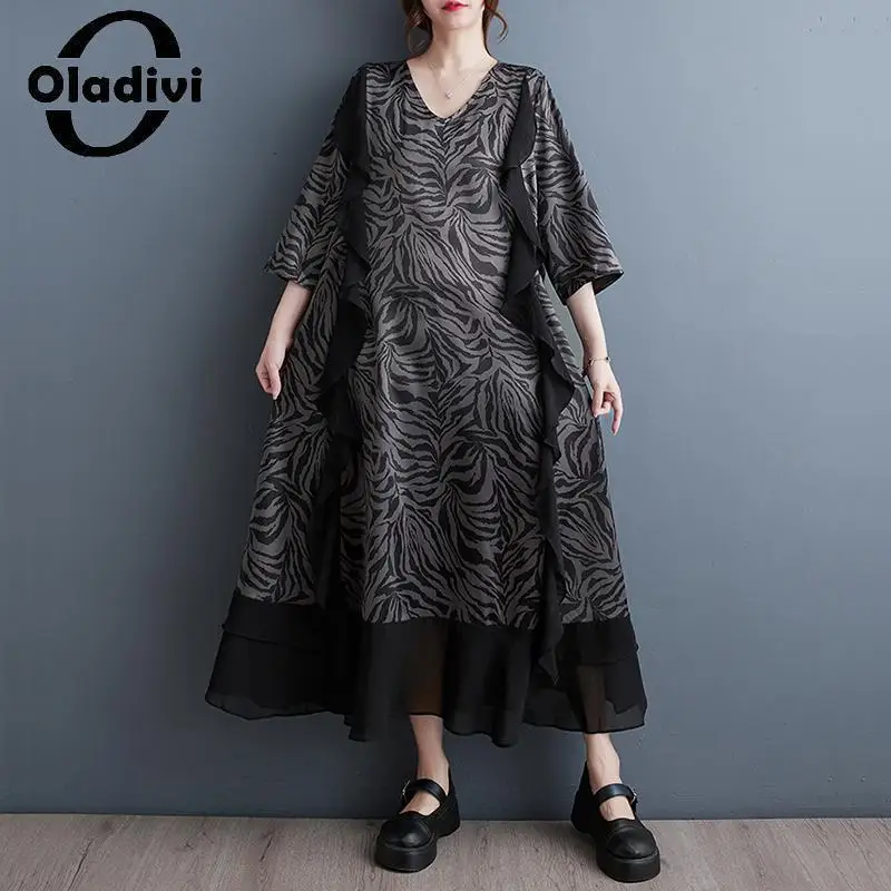 

Oladivi платье большого размера с коротким рукавом для женщин 2023 Весна Лето Новые повседневные свободные длинные платья большого размера