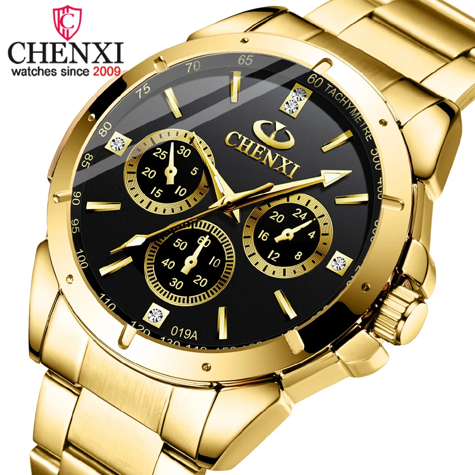 

CHENXI New Luxury Golden Dial Mens Watches Fashion Men Quartz Watch Stainless Steel Business Waterproof Clock Man Wrist Watches
