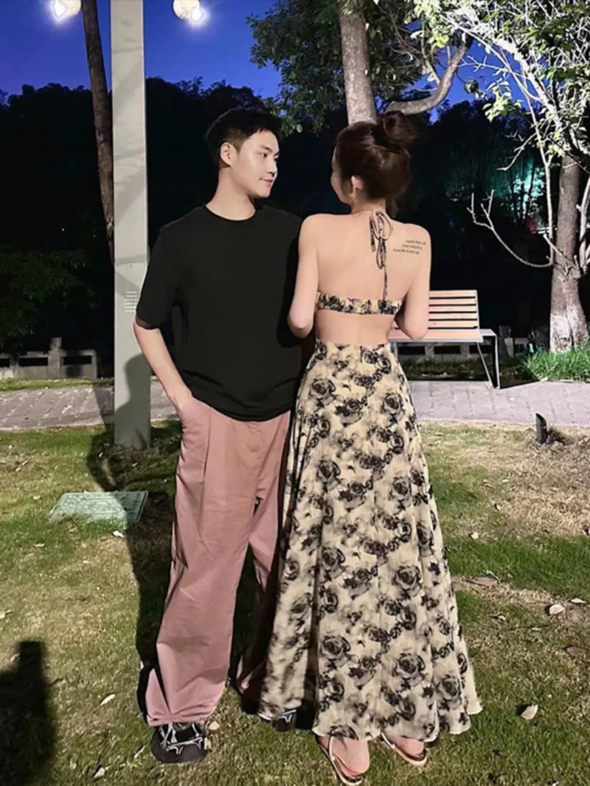 Seaside Vacation Skirt Floral Strap Dress 2025 Summer New Arrival Backless Halter Socialite Chiffon for Women |