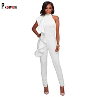 prowow slim fit women jumpsuits ruffle sleeveless bodycon outfits 2022 new summer fall solid color one pieve romper for lady