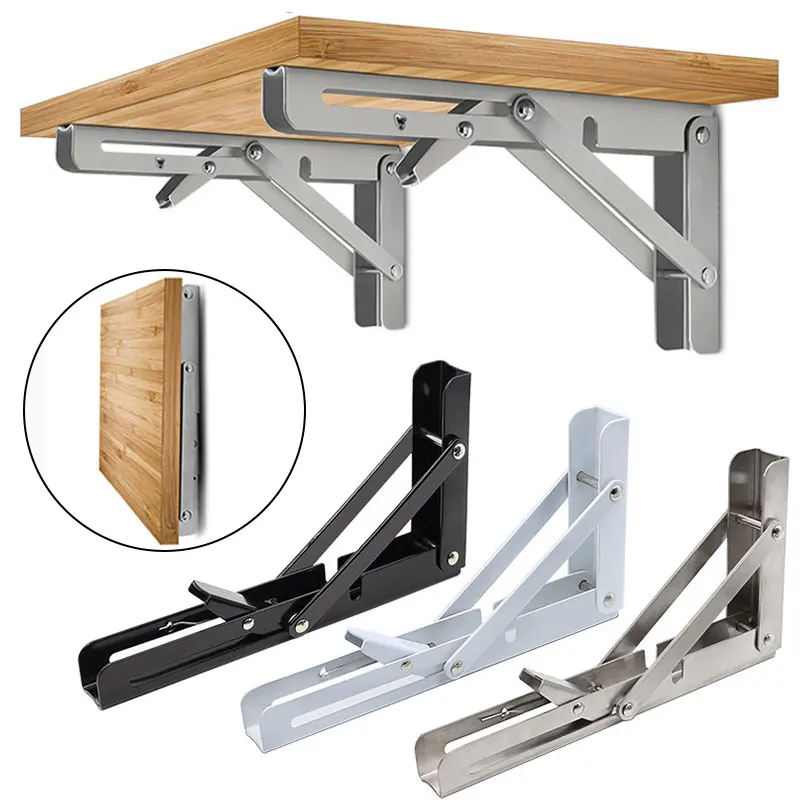 

1PC Stainless Steel Triangle Folding Angle Bracket Heavy Support Black Adjustable Wall Mounted Bench Table Shelf Bracket
