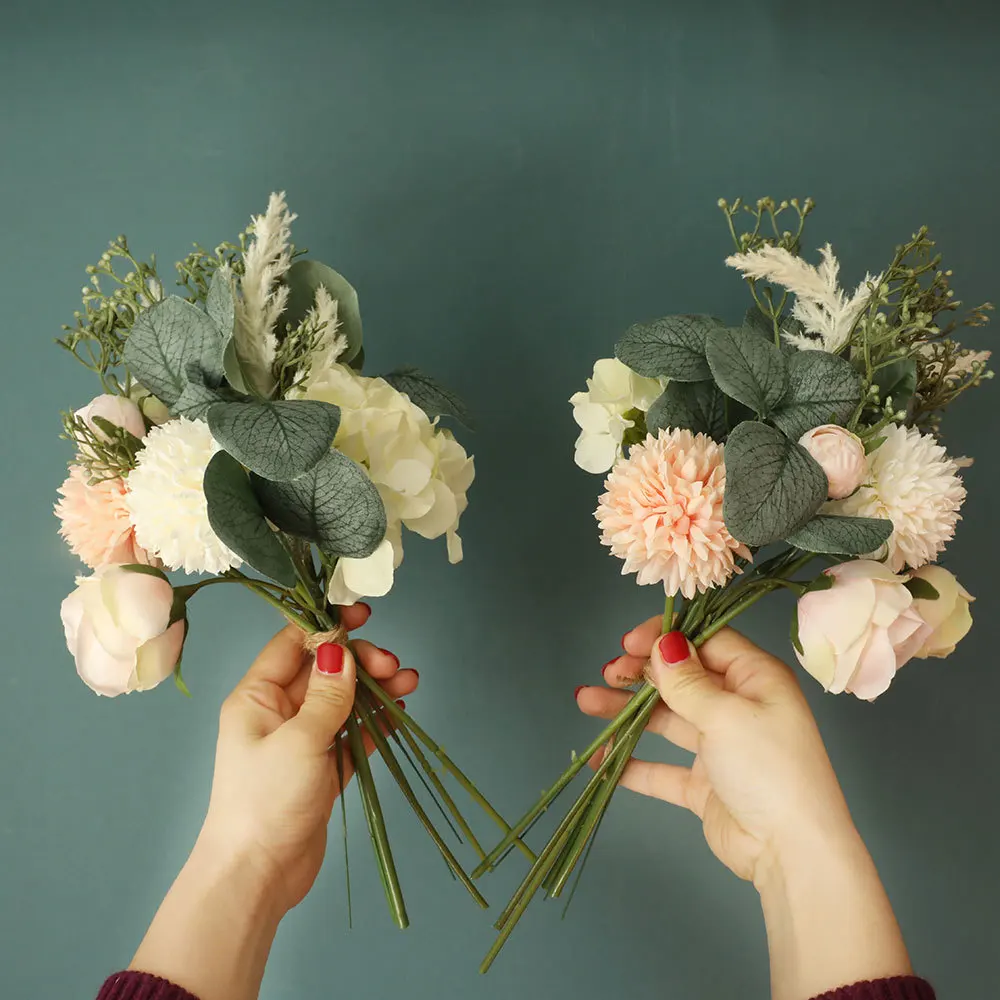 

Artificial Flower Bouquet Silk Fake Rose Plants Bonsai Wedding Decor Home Table Party Display Props Flower Materials Bunch