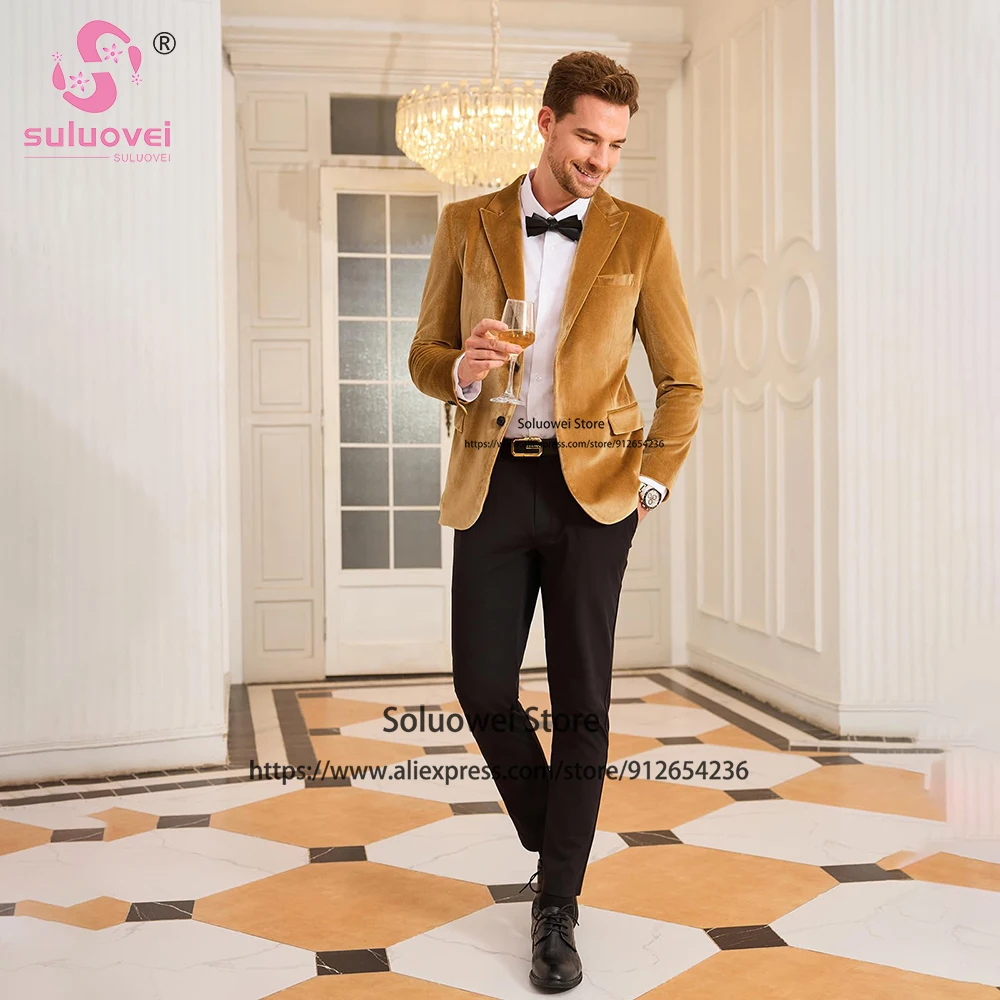Модные бархатные облегающие костюмы для мужчин из 2 предметов комплект