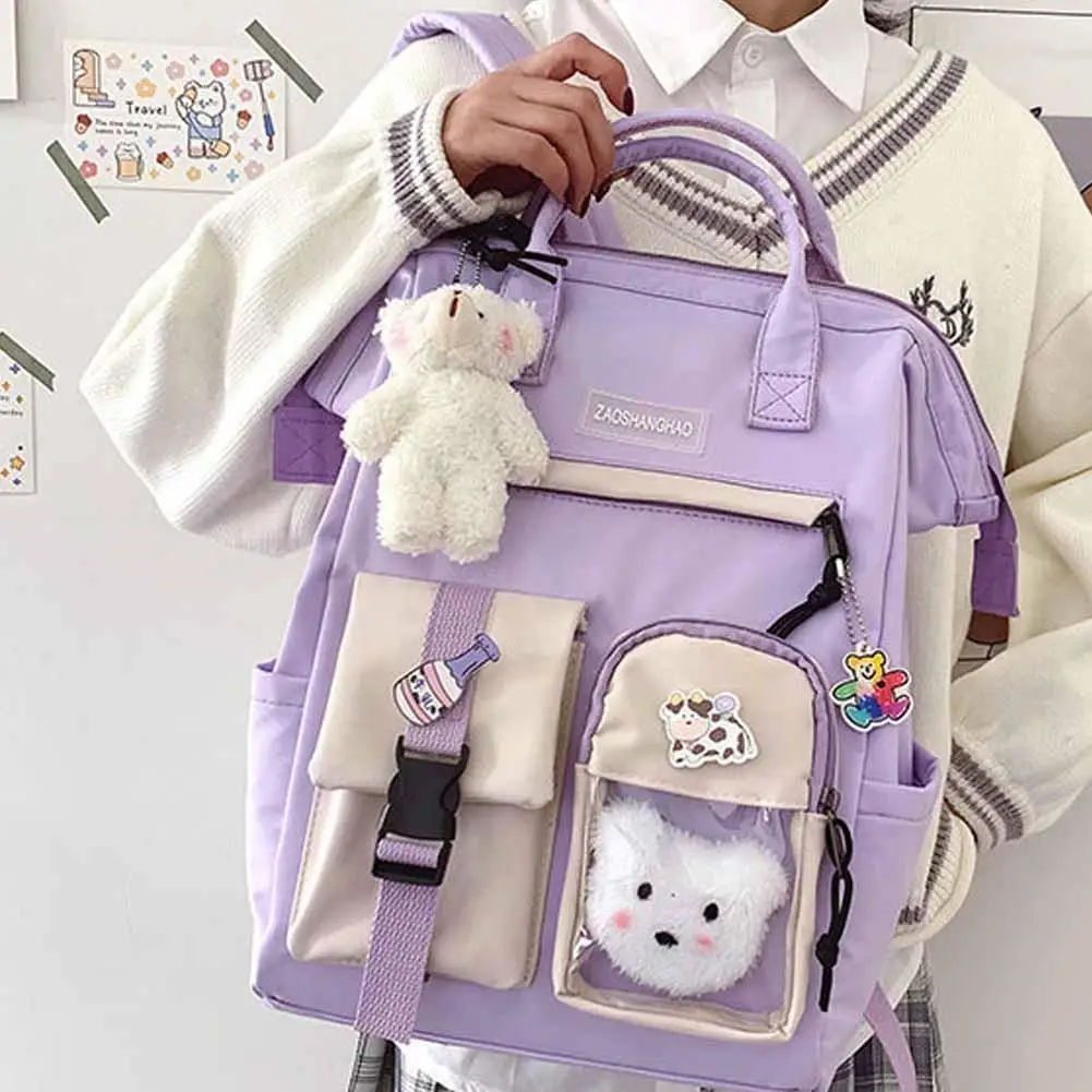 

Large Capacity Kawaii Schoolbag Waterproof Candy Colors Backpacks Fancy High School Bags For Teenage Girl Cute Travel Rucks O1C1
