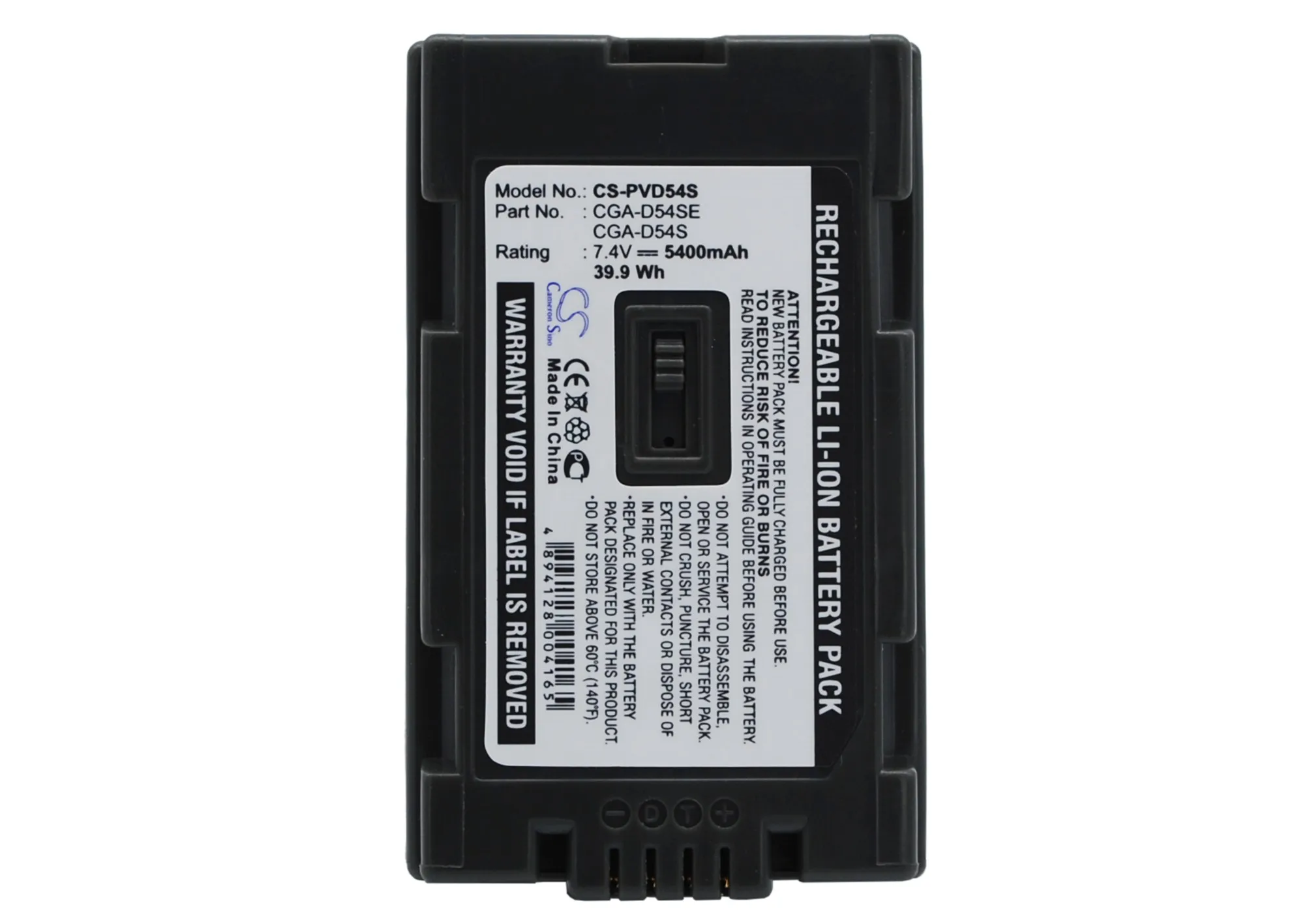 Фото Сменный аккумулятор CS для Panasonic AG-DVC62, NV-MX500, NV-MX350, NV-GX7, NV-DS30A, NV-DS29, AG-DVC60, артикул: CGA-D54, 5400 мАч / 39.96 Вт·ч №1