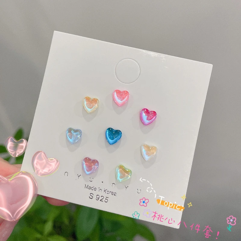 

Korean Fashion S925 Silver Needle Multicolour Color Love Stud Earrings Combination Set Women Earring for Women's Jewelry Gifts