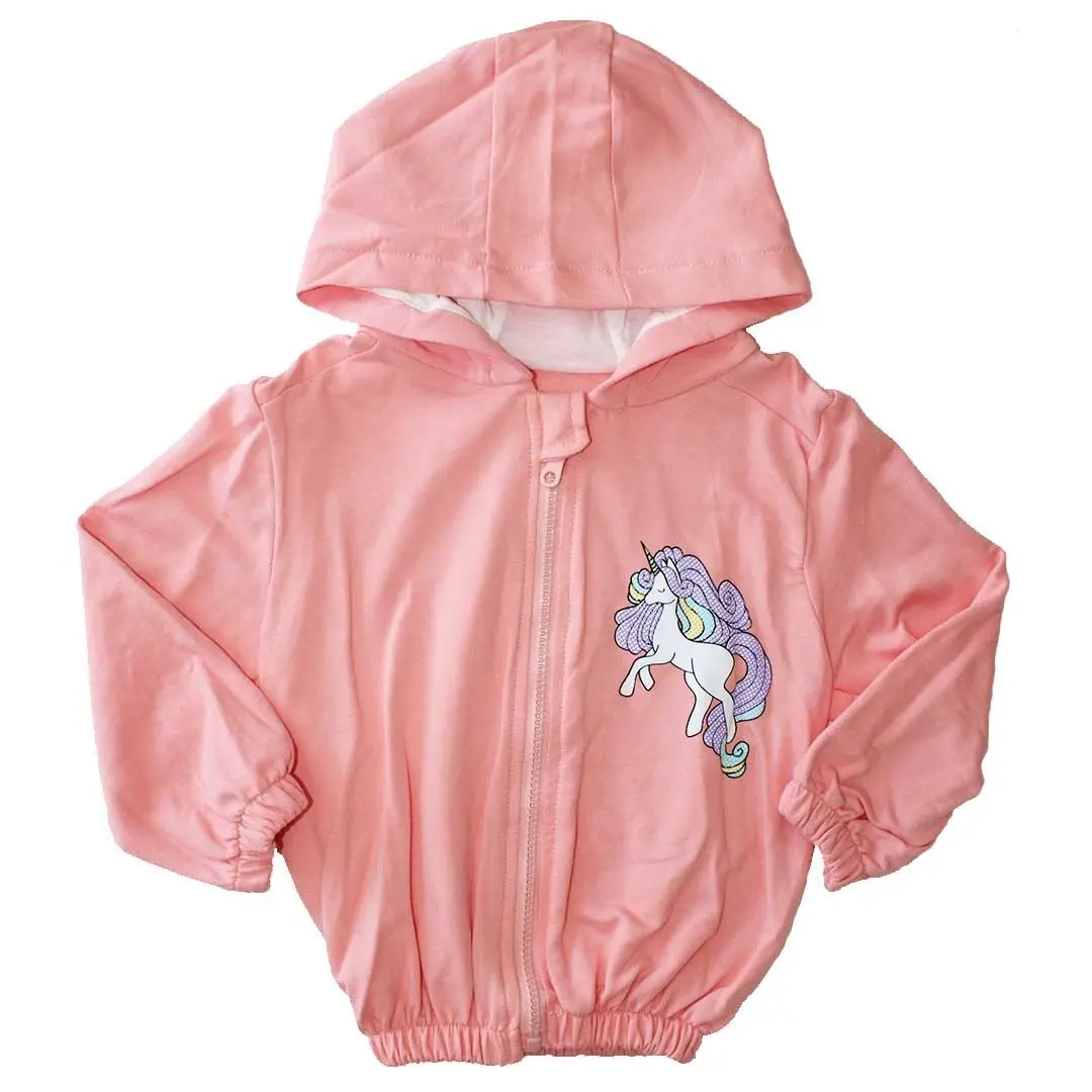 

Girl child salmon Unicorn printed hooded cardigan