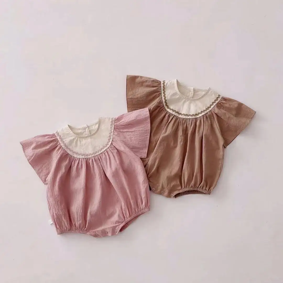 

New Baby Grils Princess Bodysuits Loose Pink Rompers Summer Toddlers Girls Soft Vintage Style Solid Bodysuits