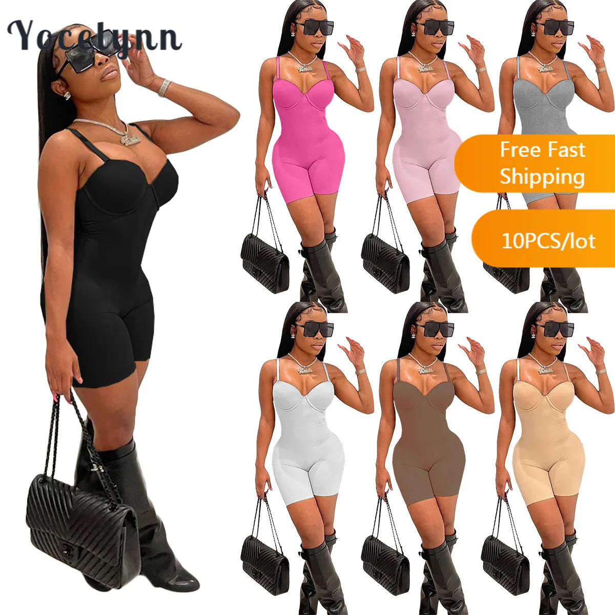 

Bulk Items Wholesale Lots One Piece Short Jumpsuit Shapewear Women Sports Fitness Rompers Sleeveless Bodycon Lady Jumpsuit 2022