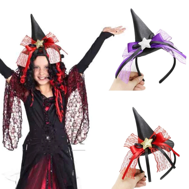 

Cool Witch Hat Headband with Red Lace Dark Witch Party Decorations Props