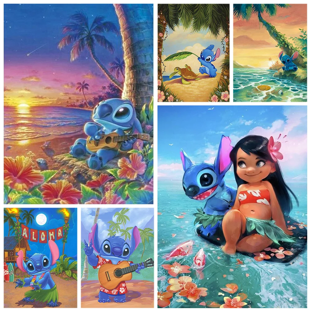 

Disney Full Round 5D DIY Diamond Painting Cartoon Lilo Stitch Nani Pattern Diamond Mosaic Embroidered with Rhinestones Home Art