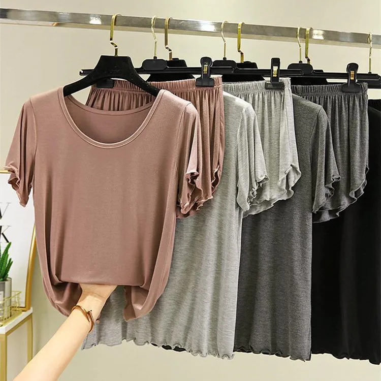 Women's T-shirt Modal Short Sleeve Tshirt Summer Loose Pajamas Set Casual Thin Two-piece Set Tops+Shorts Nightwear