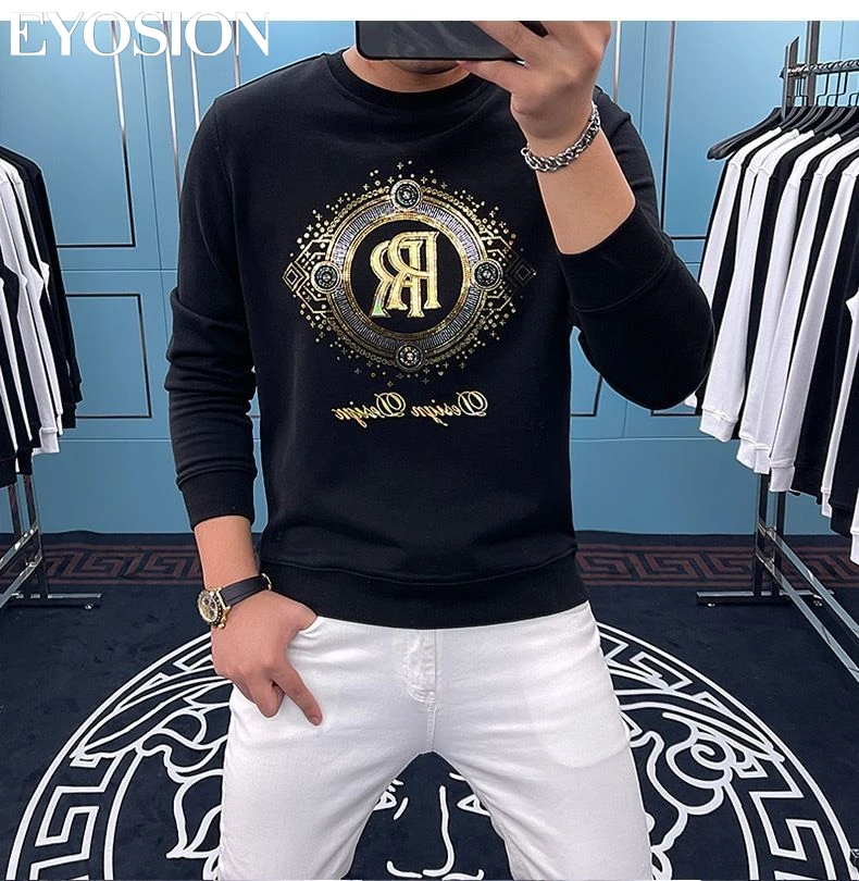 

Мужская хлопковая толстовка с блестками, с длинным рукавом и круглым вырезом