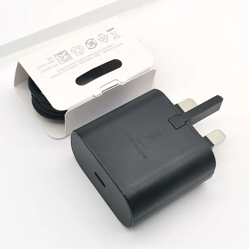 Samsung 25W UK Plug Супер быстрая зарядка типа C Кабель для Galaxy S20 S21 S22 S23 S24 Note20 Ultra 10 Plus FE Z Flip