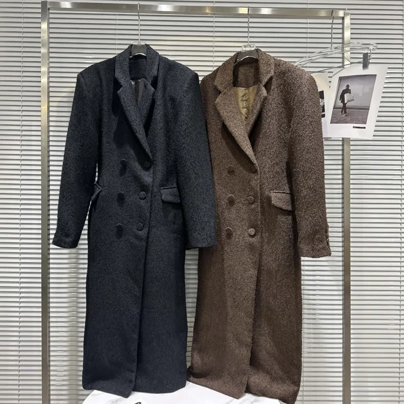 

PREPOMP 2023 Winter New Collection Double Breasted Buttons Vintage Woolen Long Trench Coat Women Jacket GM121