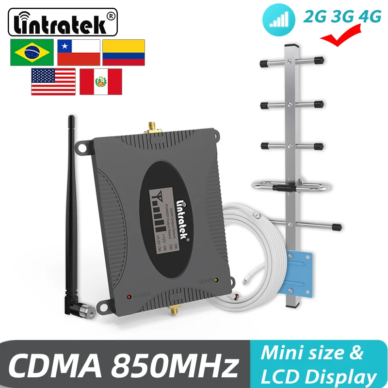 

Lintratek 850 MHz Band 5 Mobile Signal Amplifier 2G 3G 4G Cellular Repeater CDMA 2G UMTS LTE Booster Antenna Kit Brazil Chile B5