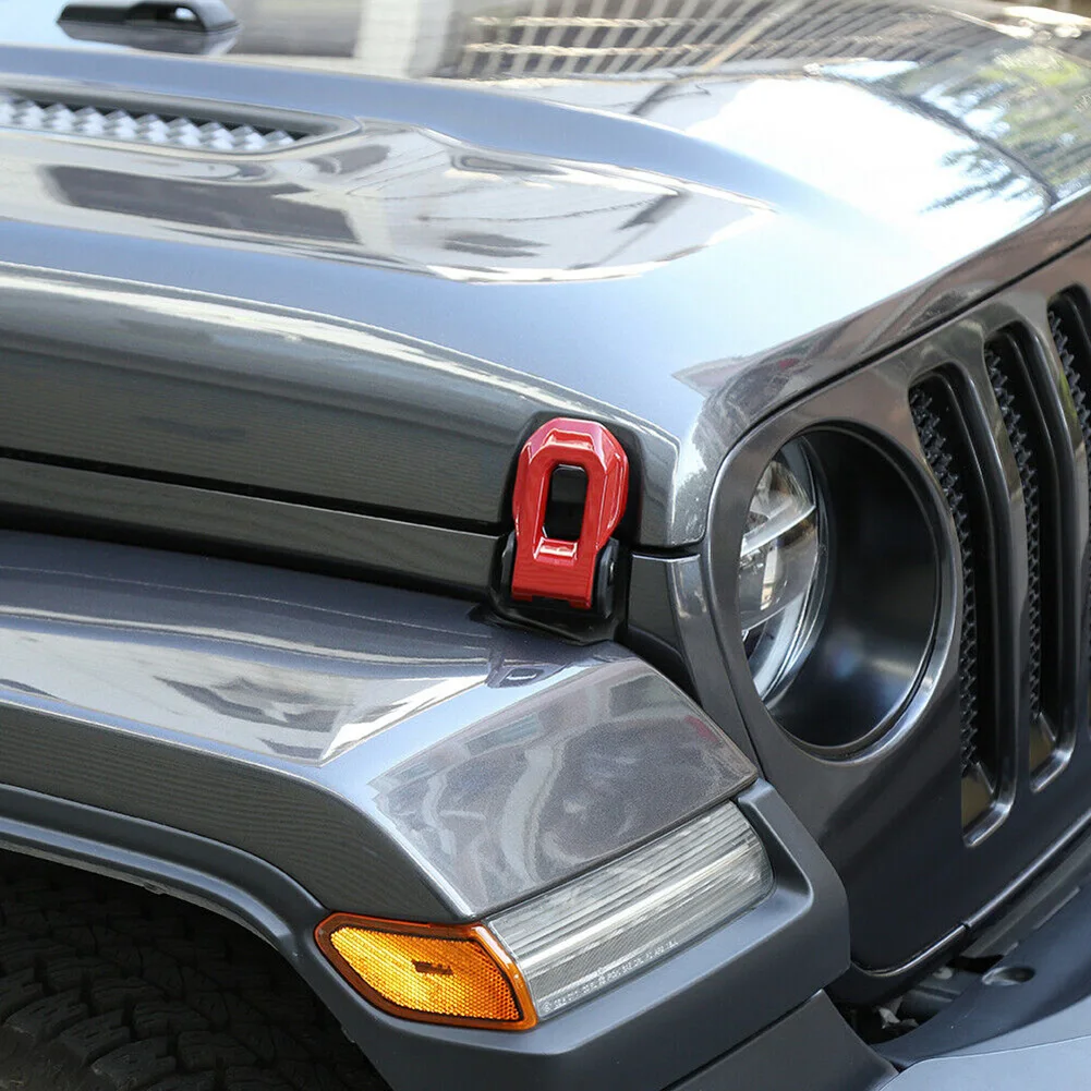 

2pc Front Engine Hood Lock Latch Buckle Cover Trim Engine Cover Lock Cover For Jeep Wrangler JL 2018-2020&Gladiator 2020 Red