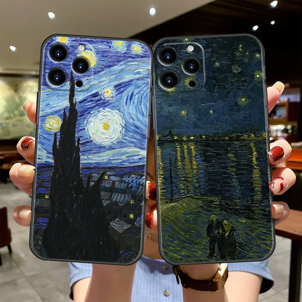 

Black Case Cover for iPhone 11 12 13 Pro Max SE 7 XS XR 8 Plus 7p 2020 7+ 8+ Paintings Starry Night Van Gogh Style Style Phone