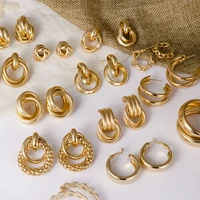 zwc golden big hoop earrings for women geometric retro multiple trendy round drop earring fashion statement brincos 2022 jewelry