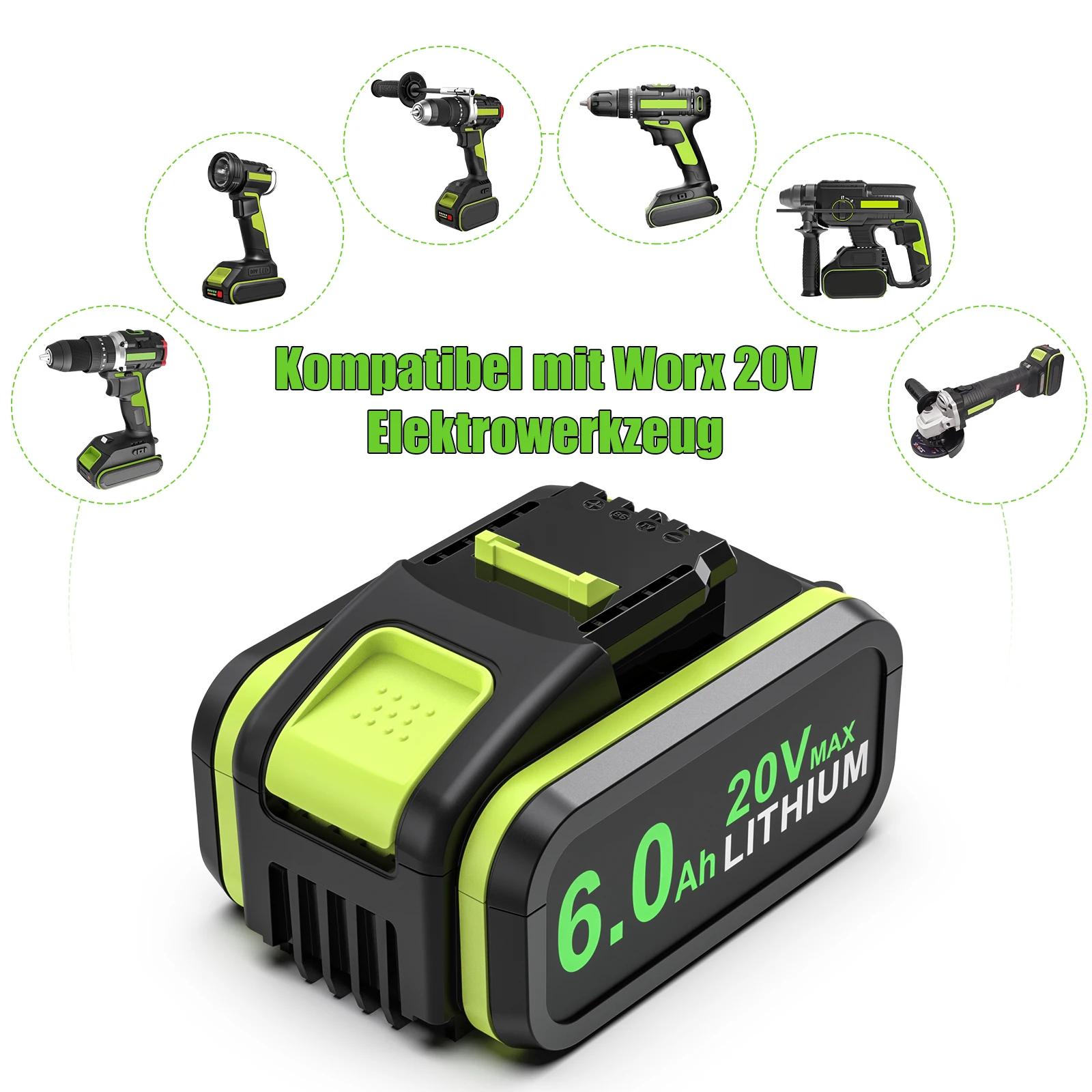Сменная батарея Powtree WA3551, литий-ионный аккумулятор 20 в, 6,0 Ач для WA3551.1, WA3553, WA3641, WX373, WX390
