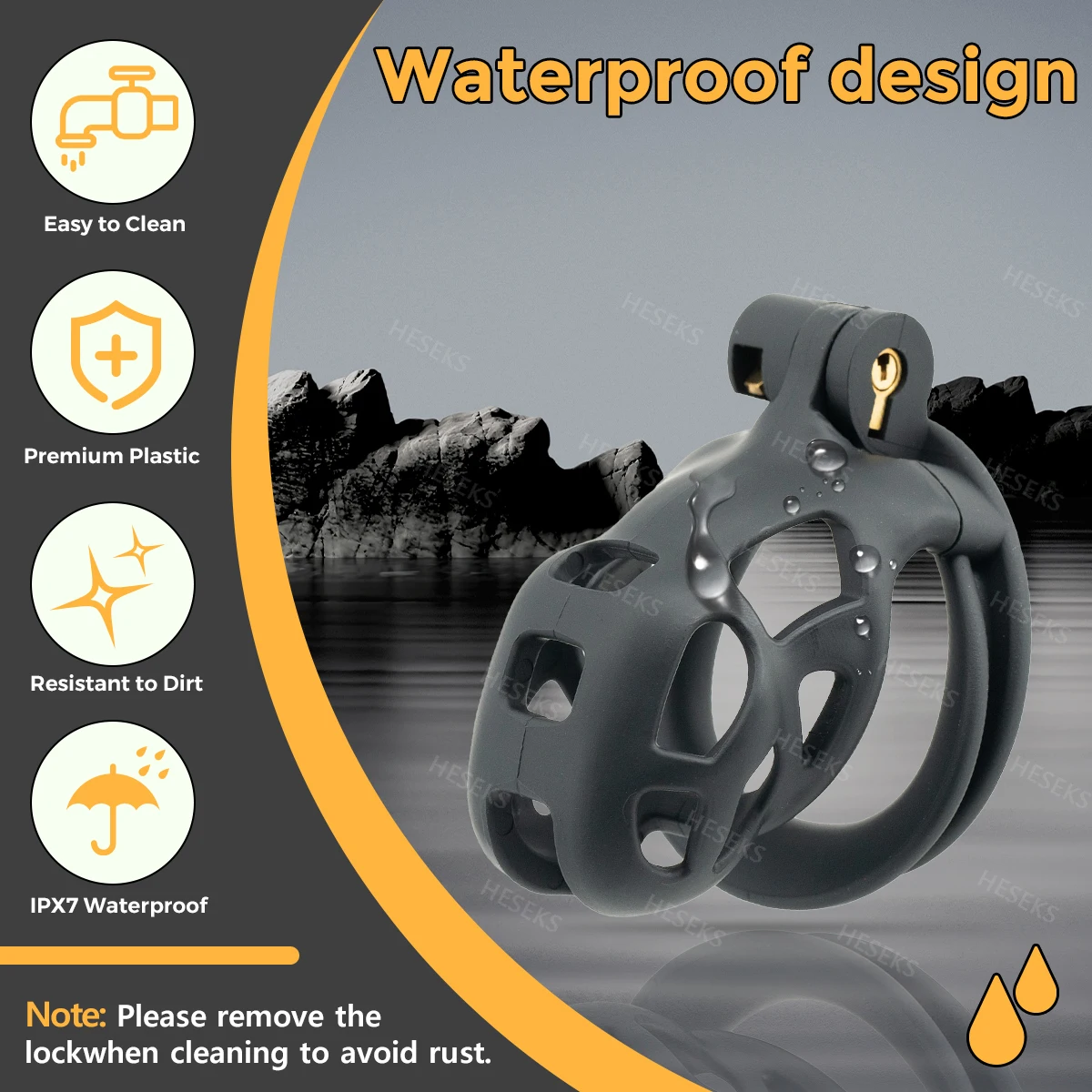 HESEKS 3D Print Мужская клетка целомудрия Набор анти-выкл. Запирающее кольцо для пениса