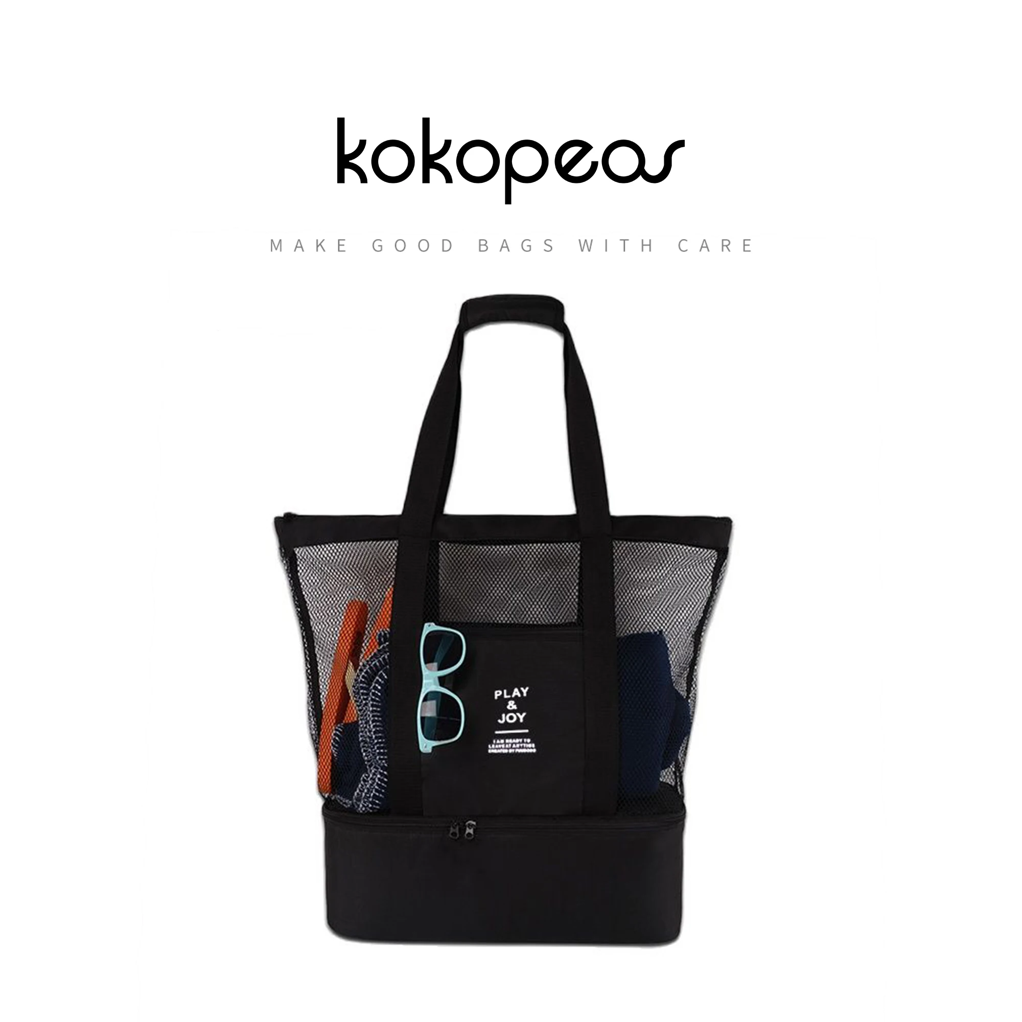 

MABULA Large Mesh Beach Bag Tote with Insulated Cooler Hasp Closure Portable Travel Shoulder Grocery Storage for Weekend Picnic