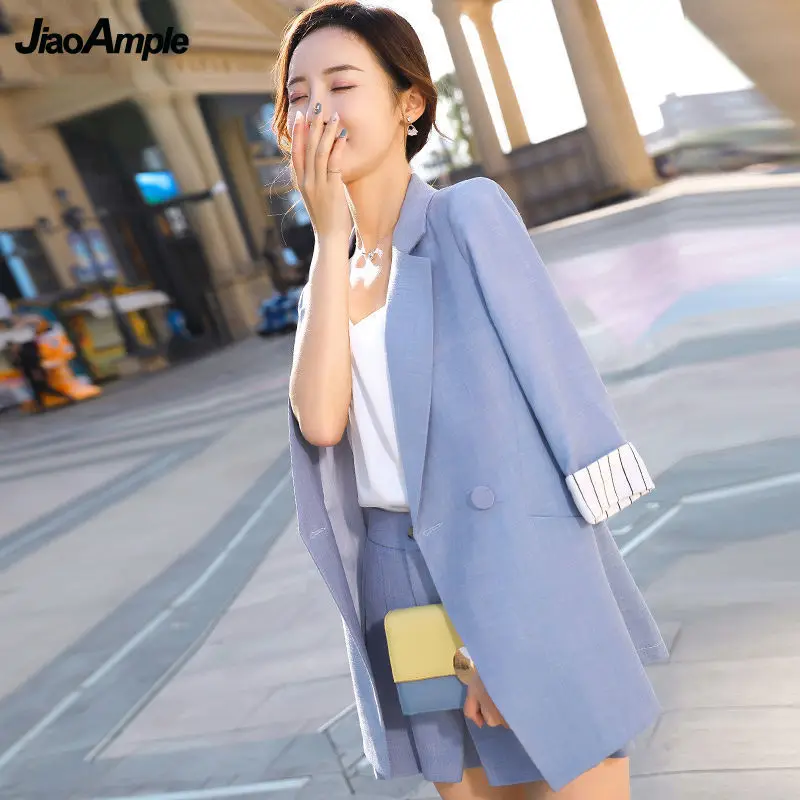 Korean Fashion Professional Wear 2022 Summer New Blazer Vest Shorts Three-piece Women's Five-point Sleeve Suit Coat Pant Set