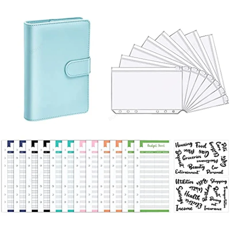 

For Label Binder Leather Binder Sticker Cash Pockets Envelopes Saving Money Planner Budget Organizer Categories Notebook