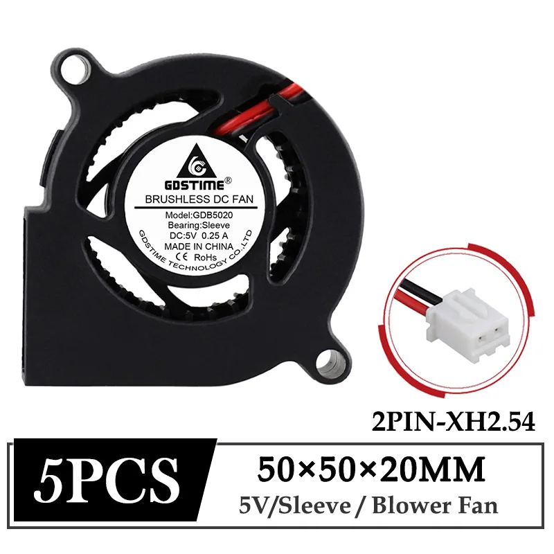 5Pcs Gdstime 50x50x20MM Blower Fan DC 5V 5020 Brushless Turbine Blower Fan 50MM 3D Printer Turbo Radial Radiator Fan