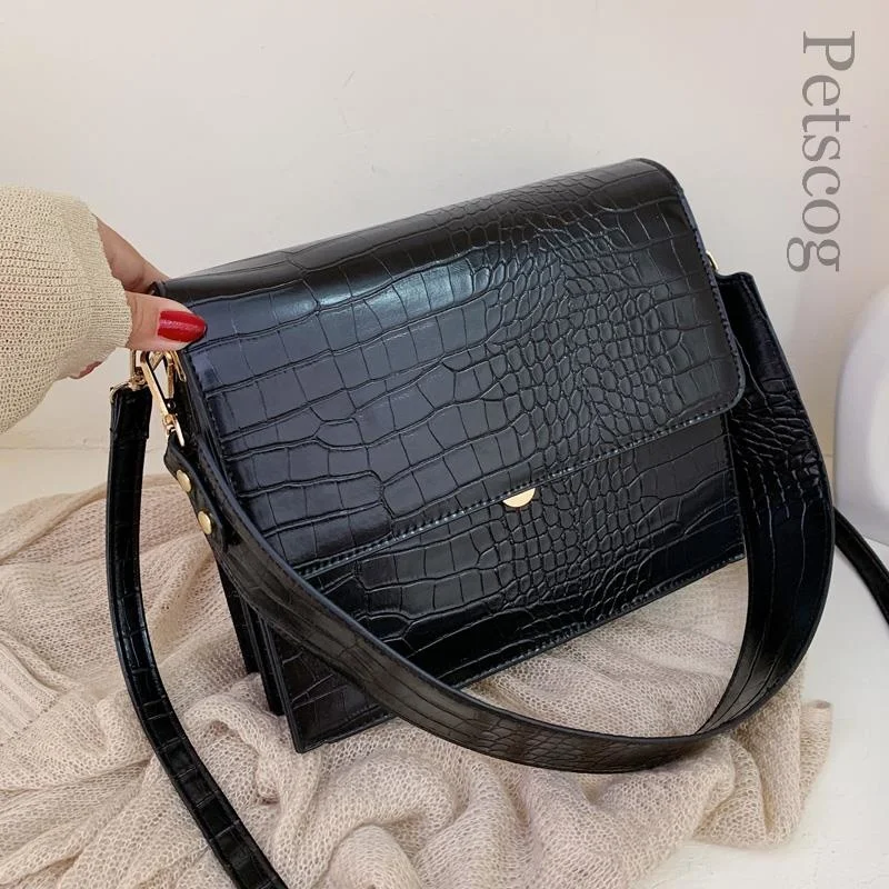 

Stone Pattern Black Crossbody Bags For Women 2022 PU Leather Handbags Ladies Luxury Designer Shoulder Bags