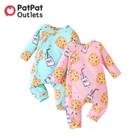 patpat overalls baby clothes new born boy romper infant newborn babies girls cute cookie print long sleeve snap jumpsuit