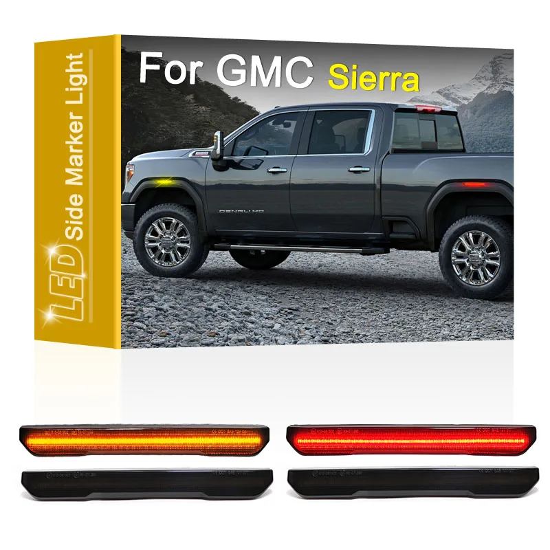 

4Pcs Smoked Lens Front Amber Rear Red LED Side Fender Marker Light Assembly For GMC Sierra 2500HD 3500HD 2020 2021 2022