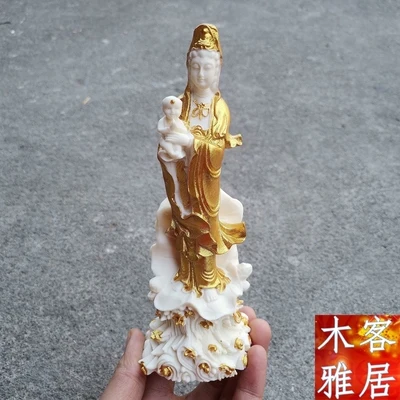 

Exquisite antique ivory fruit send child Guanyin Bodhisattva Buddha car ornaments