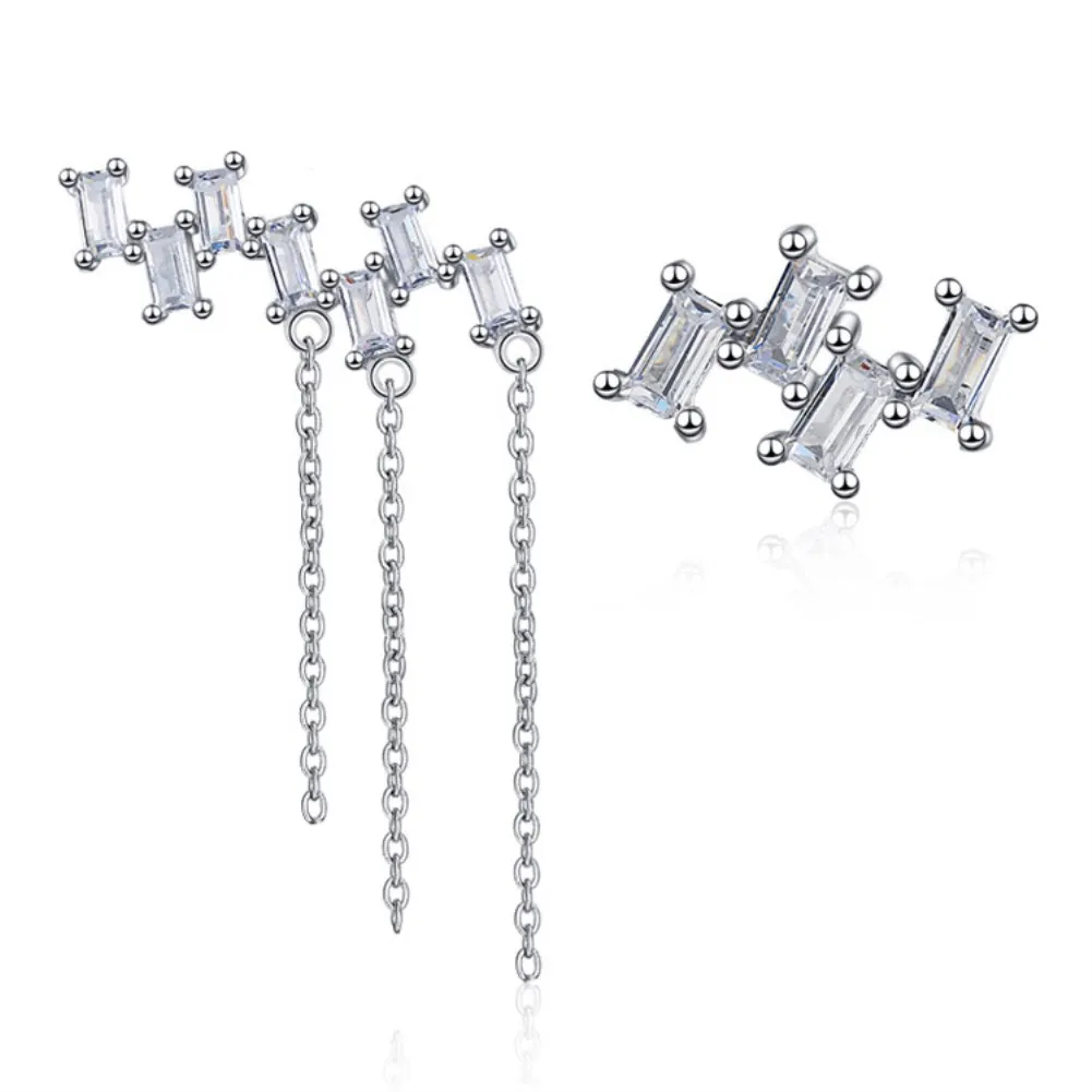 

He New Sterling Silver Ashlar Tassel Earrings Female Simple Small Fresh Zirconia Fairy Earrings Silver Female