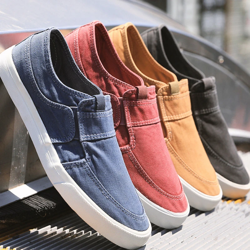 

Men's Casual Canvas Shoes Breathable Comfortable Sneakers Slip-on Loafers Round Head Solid Color Flats Tenis Corrida Masculino