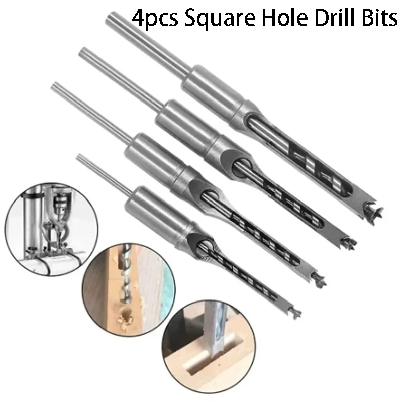 4 шт. сверла с квадратными отверстиями HSS спиральные долбежное долото для шнека
