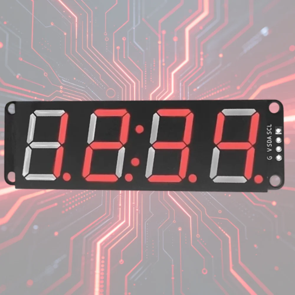 Фото Модуль цифрового 7-сегментного LED-дисплея HT16K33 I2C с 4 разрядами, поддержкой десятичной точки и отображением времени для Arduino и Raspberry Pi №4